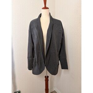 Eddie Bauer Womens XL Gray Camp Fleece Wrap Cardigan Jacket Open Pockets outdoor